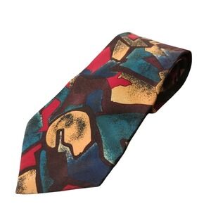 OSCAR DE LA RENTA  STUDIO  ABSTRACT PATTERNED Tie 59" Long 3.5" Wide Made In USA